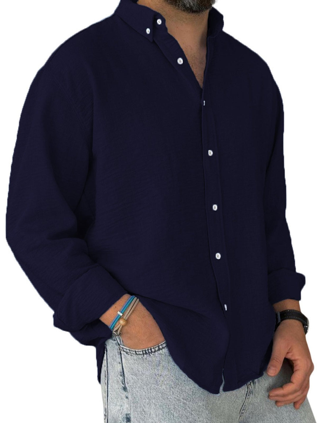 Alohadaddy® Casual Solid Color All-Match Washed Cotton Button-Down Long Sleeve Shirt Big &amp; Tall