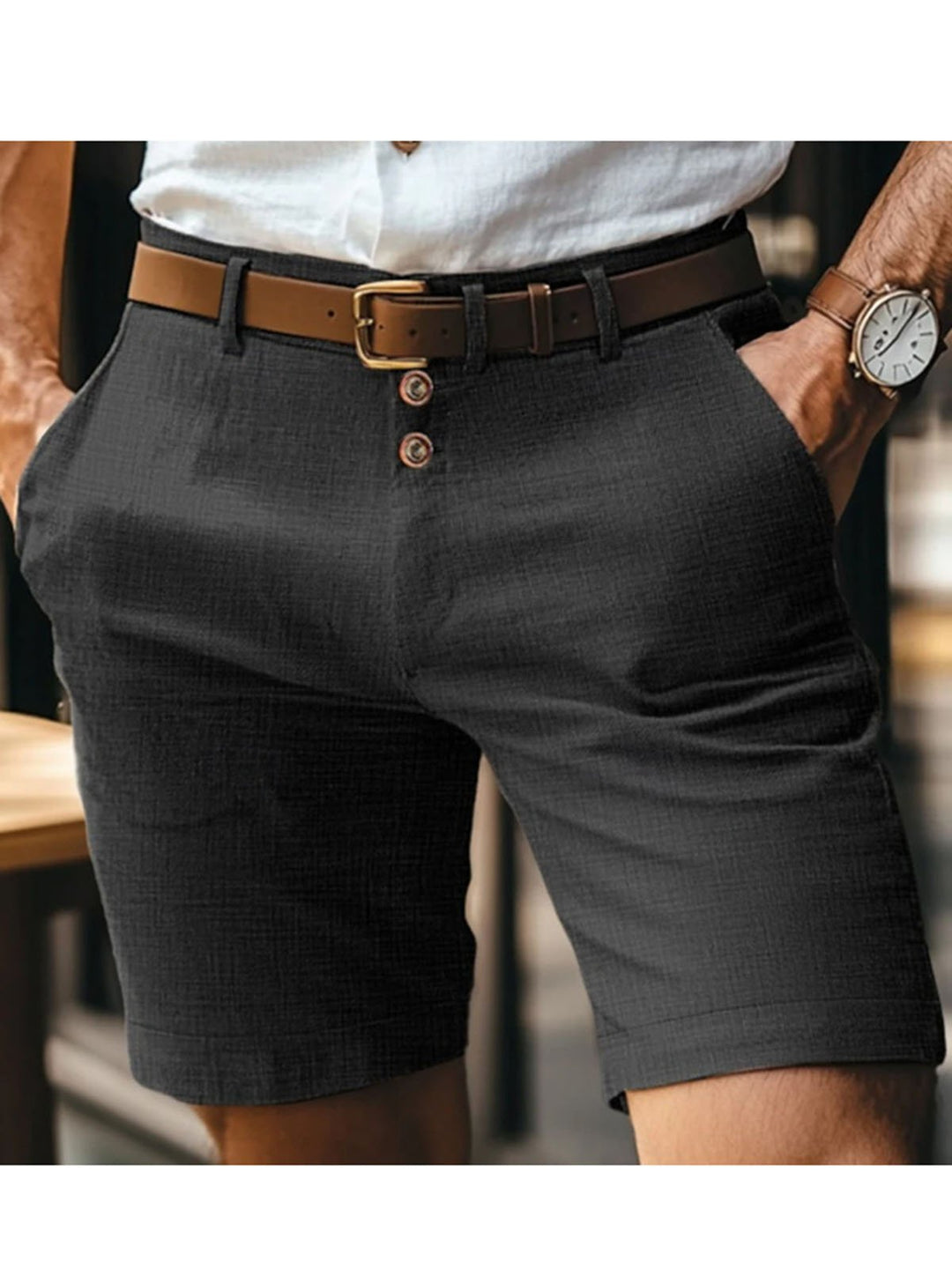 Alohadaddy® Hawaiian Linen Summer Solid Color Button Casual Daily Breathable Straight Shorts