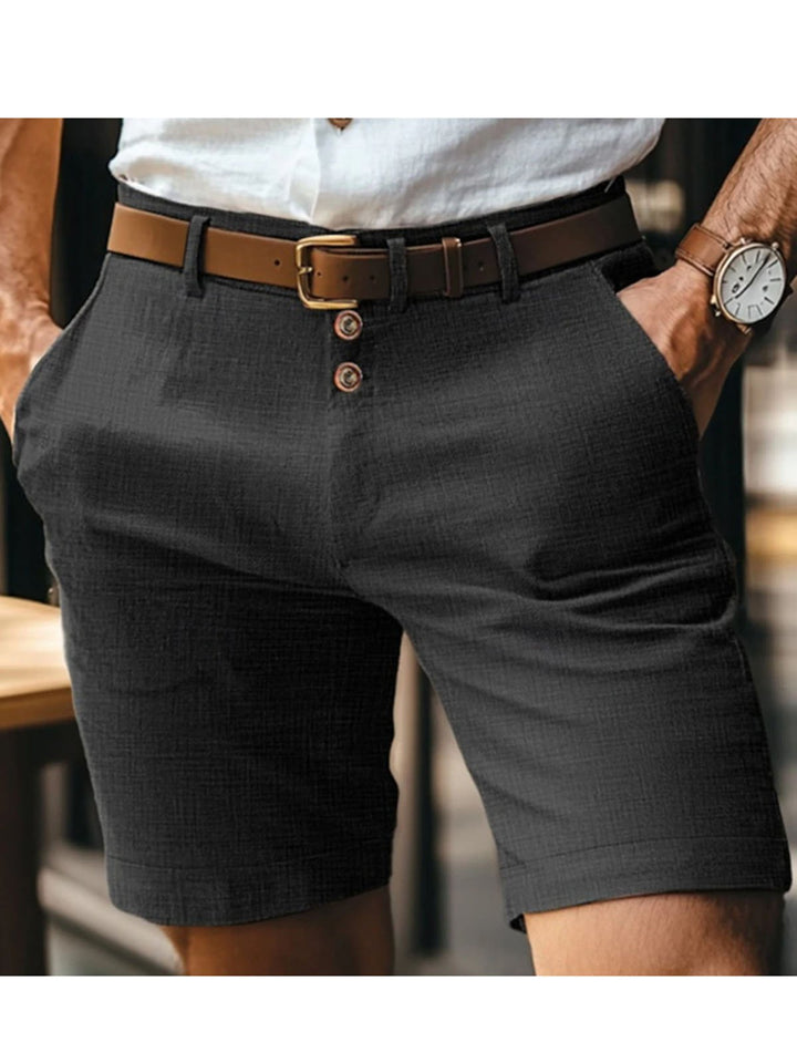 Alohadaddy® Hawaiian Linen Summer Solid Color Button Casual Daily Breathable Straight Shorts