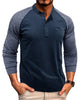 Alohadaddy® Men's Round Neck Ribbed Long Sleeve Henry Bottoming Shirt American Tough Guy Contrast Retro Button T-Shirt Top