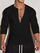 Alohadaddy® Casual Men's Fitness Elastic Vertical Stripe Long Sleeve V-Neck Polo