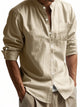 Alohadaddy® Linen Shirt Long Sleeve Stand Collar Breathable Casual Men's New Chinese Pocket Shirt Big & Tall