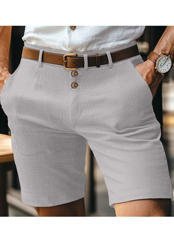 Alohadaddy® Hawaiian Linen Summer Solid Color Button Casual Daily Breathable Straight Shorts