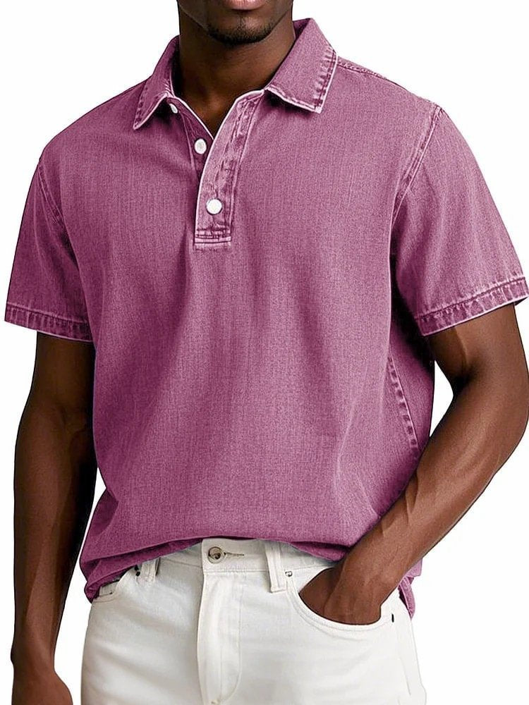 Alohadaddy® Casual Fashion Solid Color Retro Short Sleeve Lapel Polo Shirt