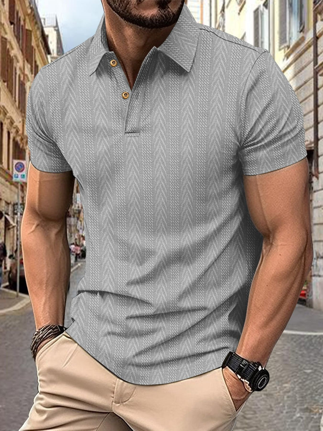 Alohadaddy® Solid Color Casual Henley Neck Short Sleeve Top Button-Down Polo Shirt