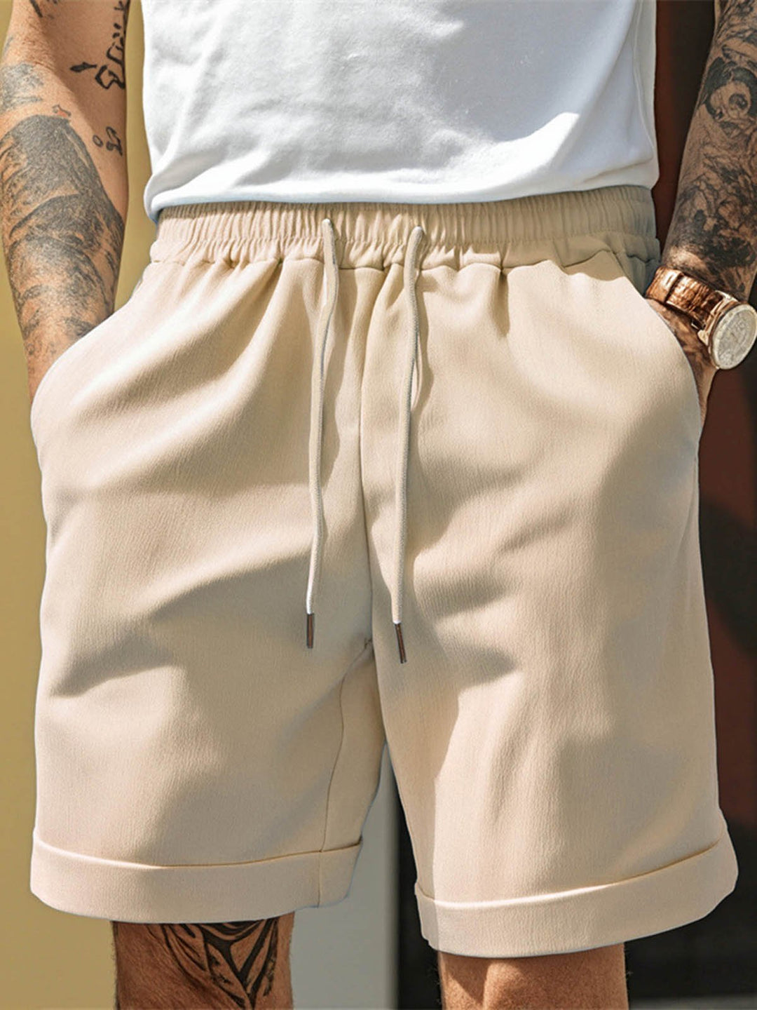 Alohadaddy® Shorts High Street Pleated Lounge Pants Straight Leg Plain Comfort Breathable Shorts