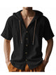 Alohadaddy® Solid Large Size Solid Breathable Linen Ami Khaki Loose Hooded Short Sleeve Shirt