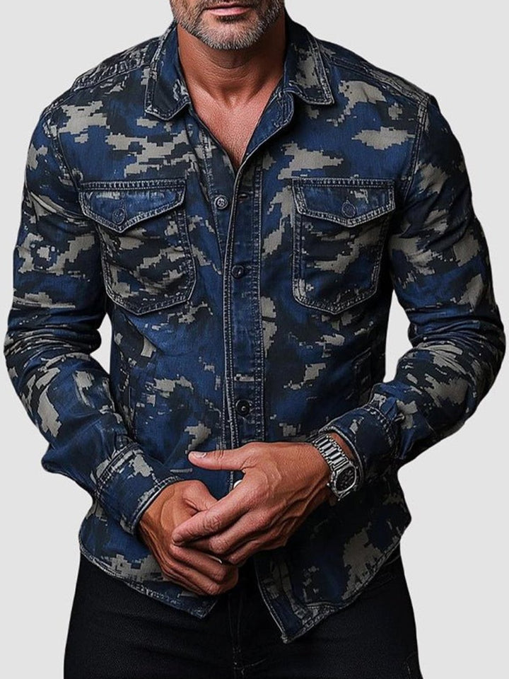 Alohadaddy® Casual Printed Lapel Long Sleeve Loose Multi-Pocket Casual Men&