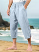 Alohadaddy® Drawstring Waist Multi-Pocket Cotton Linen Capri Beach Pants