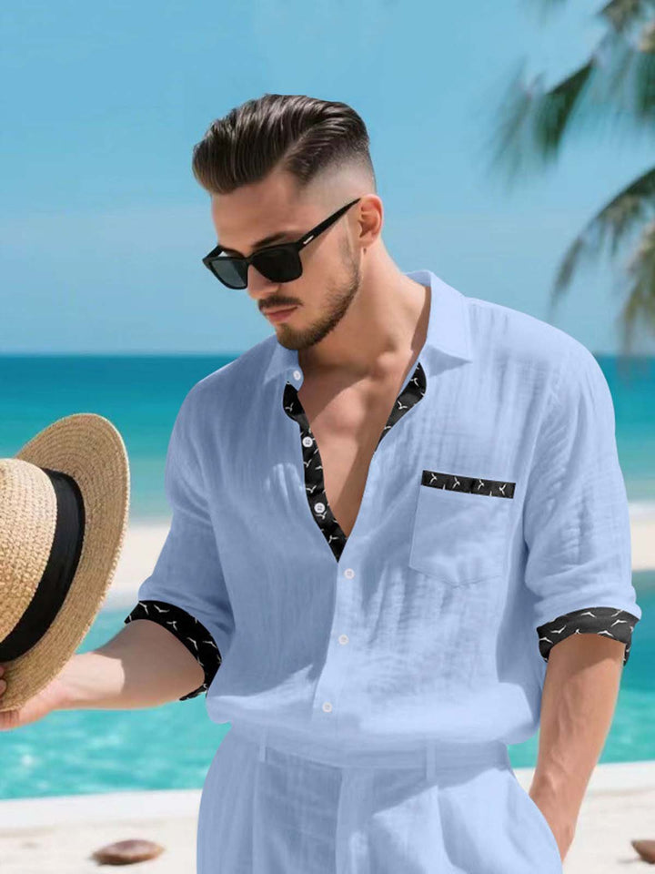Alohadaddy® Linen Platform Lapel Long Sleeve Cardigan Shirt Vacation Casual Men&