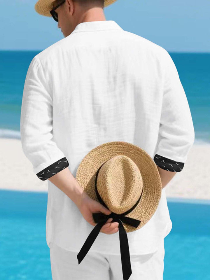 Alohadaddy® Linen Platform Lapel Long Sleeve Cardigan Shirt Vacation Casual Men&