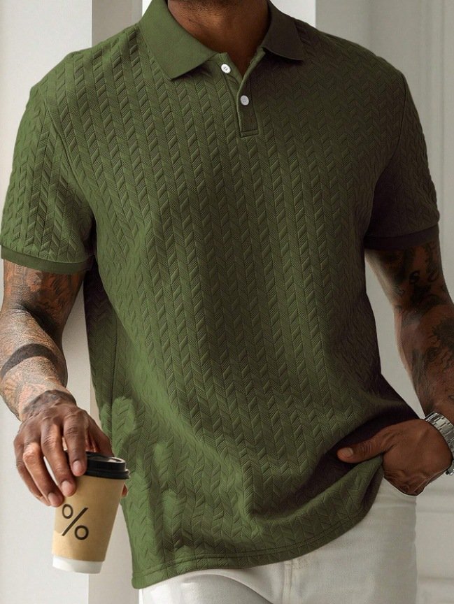 Alohadaddy® Casual Solid Lapel Button Front Short Sleeve Simple Polo Shirt