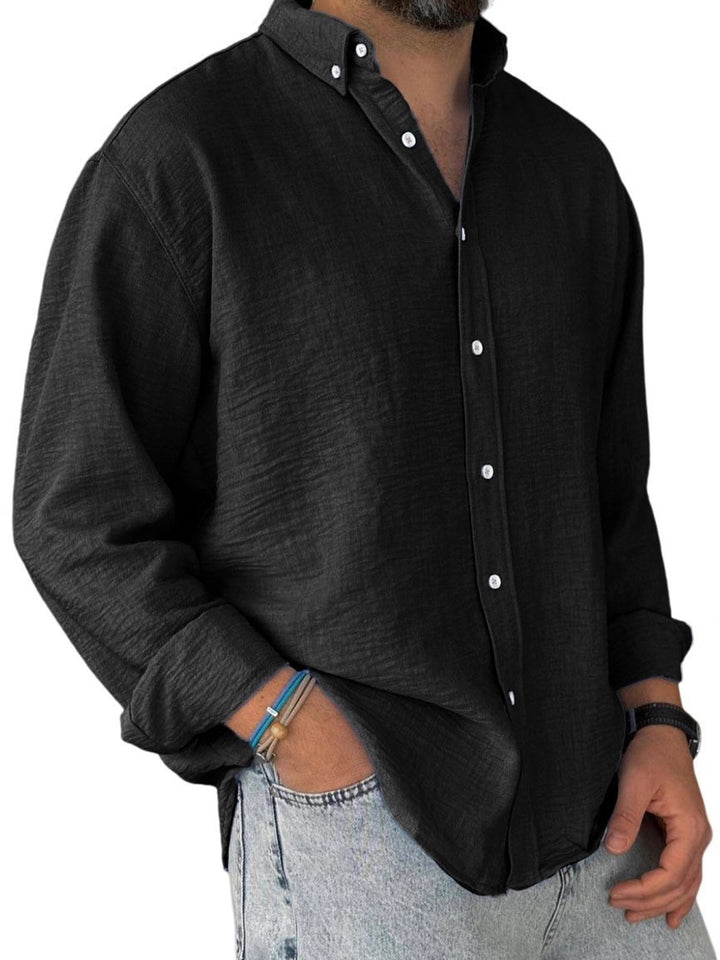 Alohadaddy® Casual Solid Color All-Match Washed Cotton Button-Down Long Sleeve Shirt Big &amp; Tall