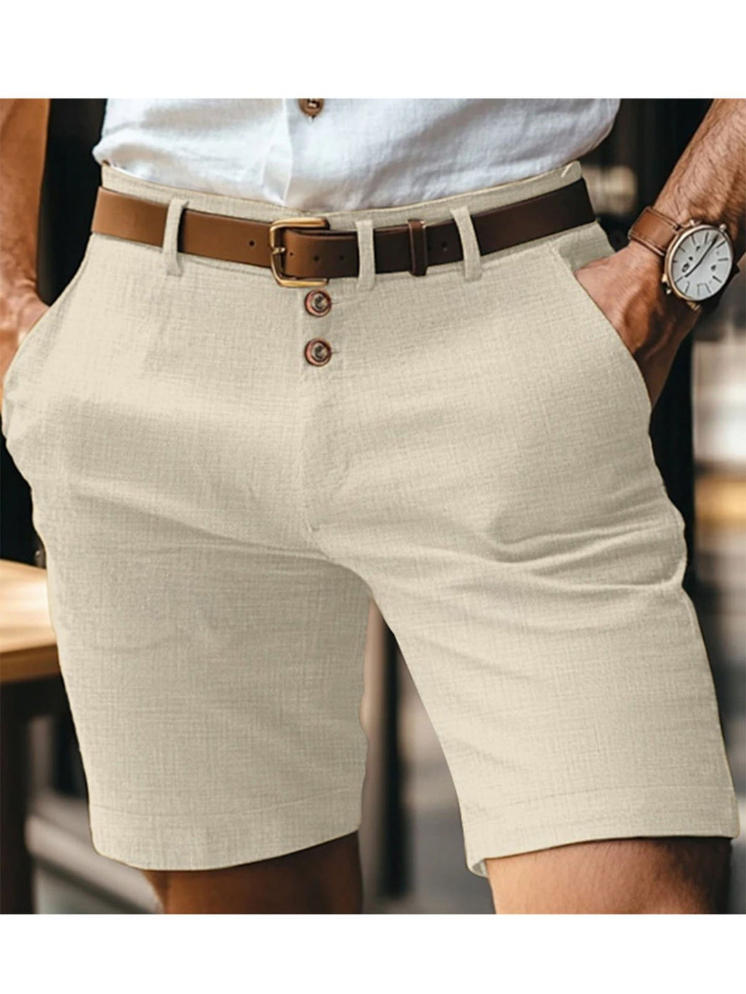 Alohadaddy® Hawaiian Linen Summer Solid Color Button Casual Daily Breathable Straight Shorts