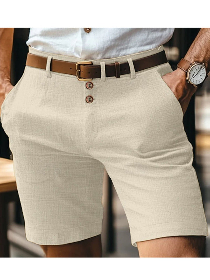 Alohadaddy® Hawaiian Linen Summer Solid Color Button Casual Daily Breathable Straight Shorts