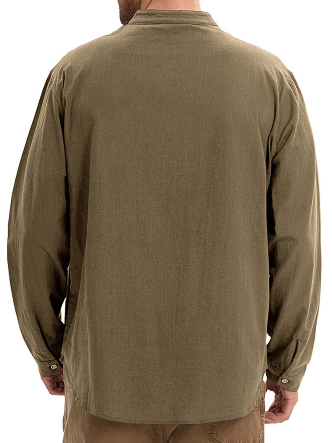 Alohadaddy® Casual Print Long Sleeve Cotton and Linen Versatile Light Mature Style Polo Shirt