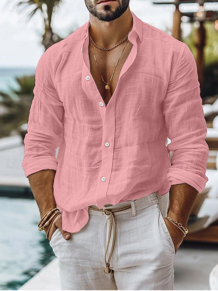 Alohadaddy® Casual Solid Cotton Linen Shirt Casual Style Long Sleeve Business Shirt Big &amp; Tall