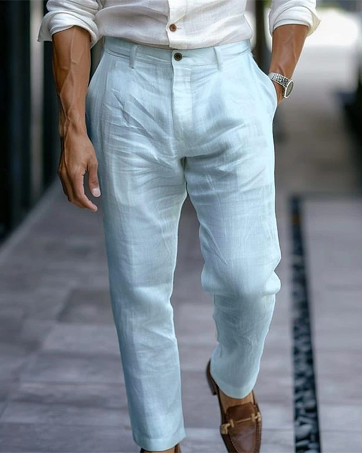 Alohadaddy® Linen Solid Color Slant Pocket Daily Outdoor Breathable Casual Pants Big & Tall