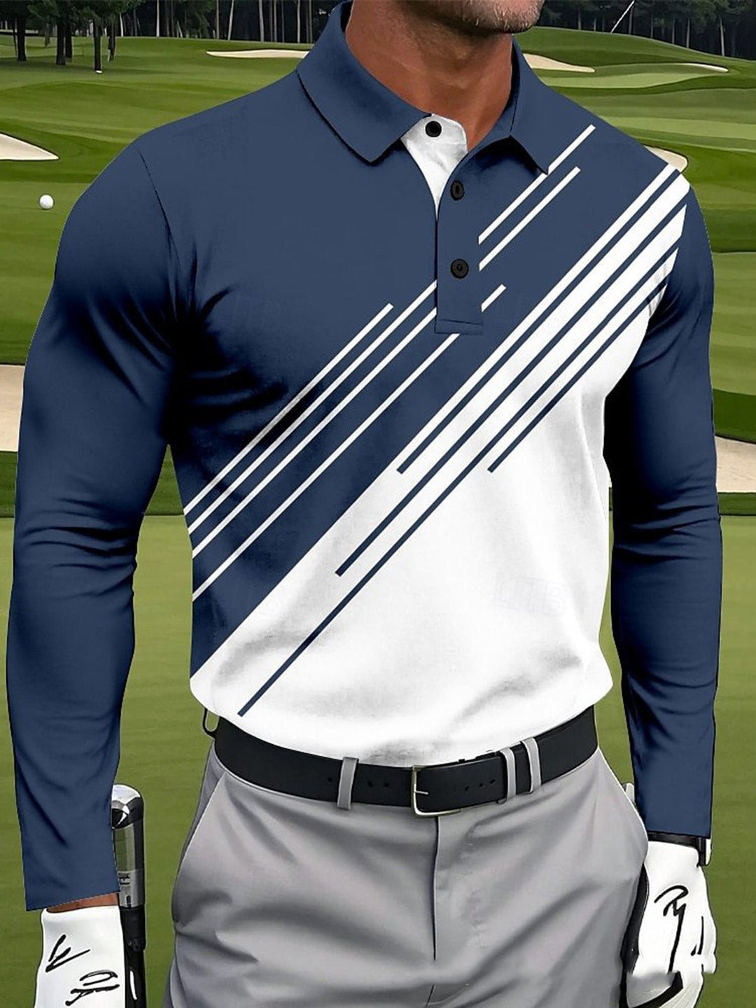 Alohadaddy® Casual Business Golf Long Sleeve Polo Shirt Printed Quick-Drying Breathable Lapel Polo Big &amp; Tall