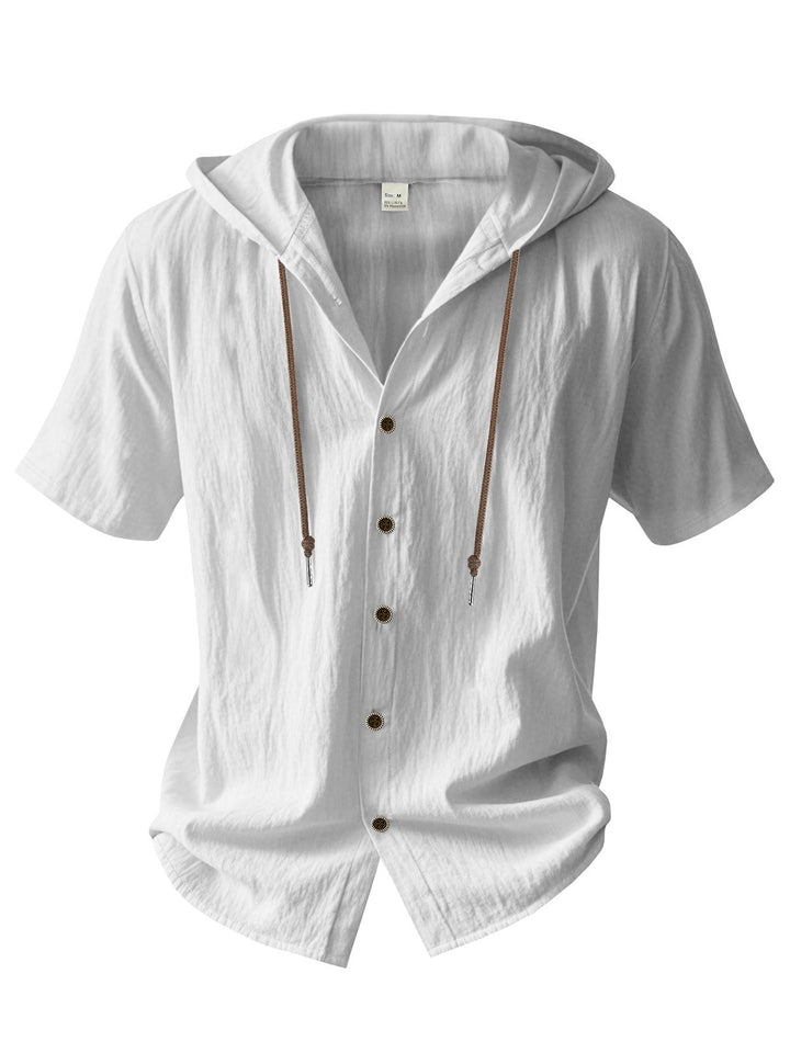 Alohadaddy® Solid Large Size Solid Breathable Linen Ami Khaki Loose Hooded Short Sleeve Shirt