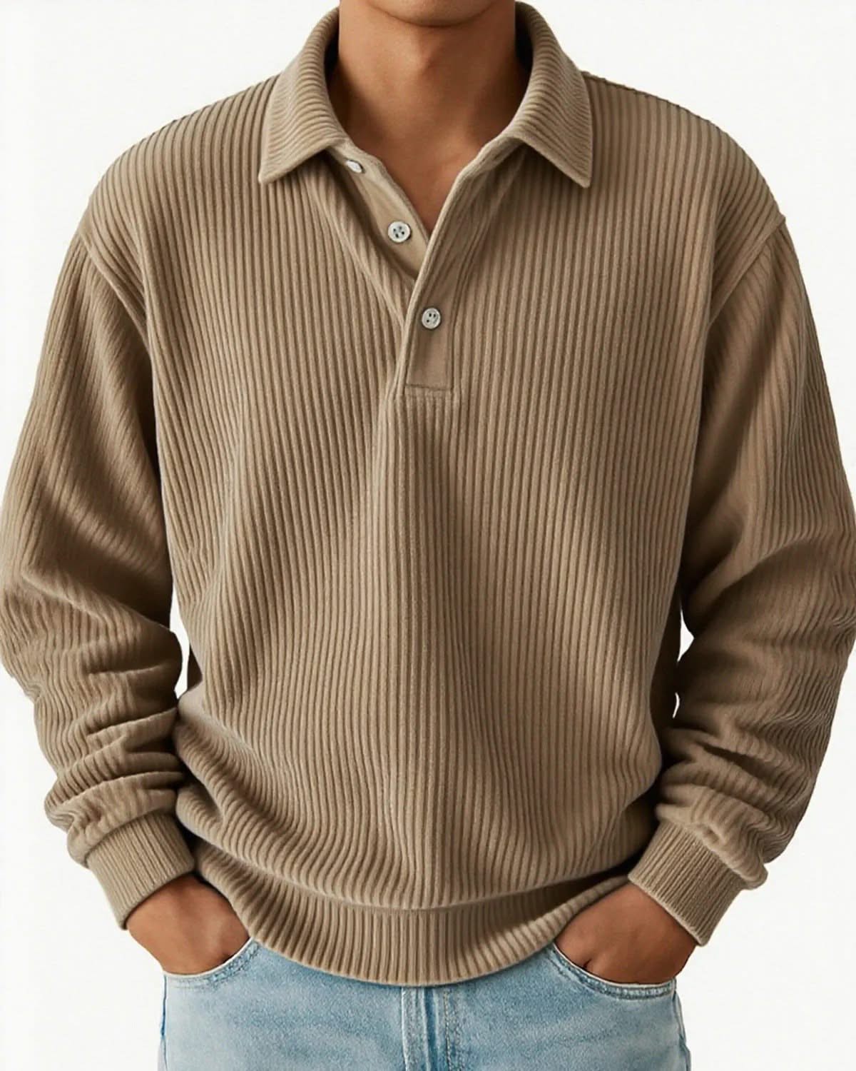 Alohadaddy® Men's Retro Casual Corduroy Striped Casual Long Sleeve Polo Shirt