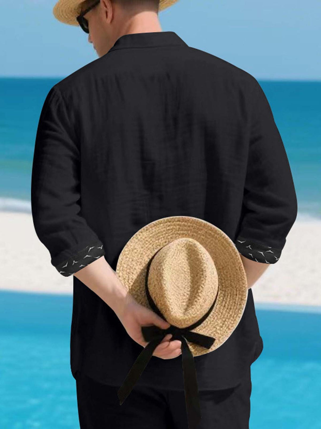 Alohadaddy® Linen Platform Lapel Long Sleeve Cardigan Shirt Vacation Casual Men&