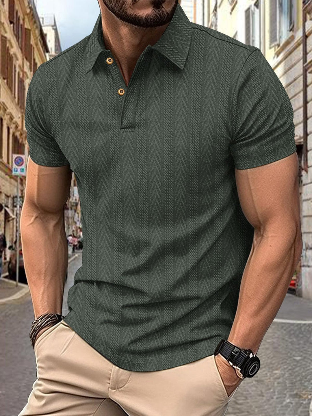 Alohadaddy® Solid Color Casual Henley Neck Short Sleeve Top Button-Down Polo Shirt