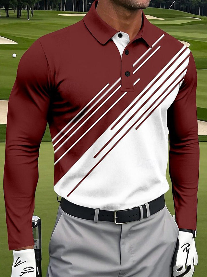 Alohadaddy® Casual Business Golf Long Sleeve Polo Shirt Printed Quick-Drying Breathable Lapel Polo Big &amp; Tall