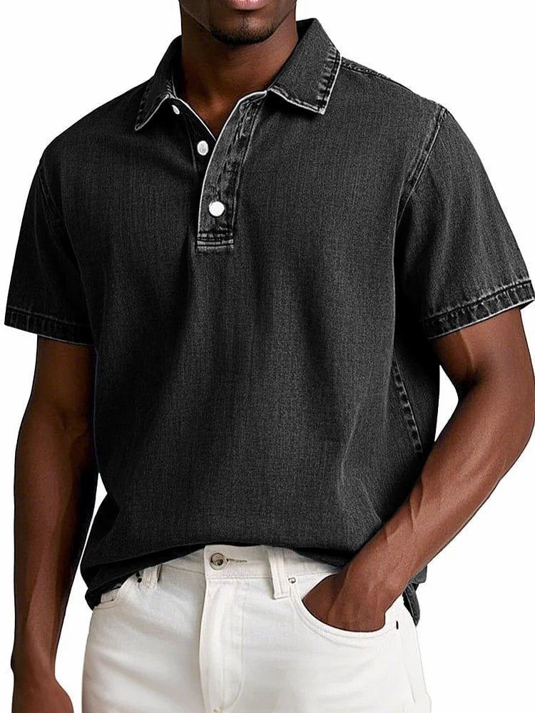 Alohadaddy® Casual Fashion Solid Color Retro Short Sleeve Lapel Polo Shirt
