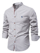 Alohadaddy® Business Shirt Men's Cotton and Linen Embroidery Casual Fashion Solid Color Long Sleeve Shirt