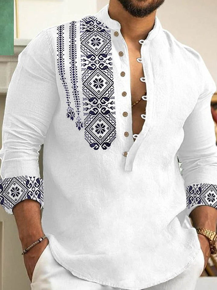 Alohadaddy® Retro Spring and Autumn Fashion Trend Youth Casual Long Sleeve Print Shirt Big &amp; Tall