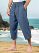 Alohadaddy® Drawstring Waist Multi-Pocket Cotton Linen Capri Beach Pants