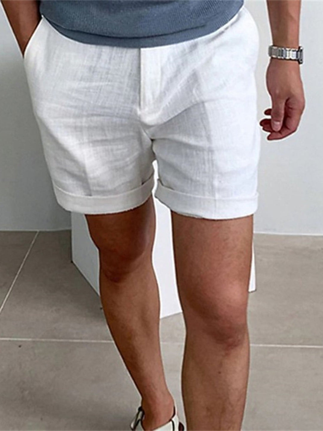 Alohadaddy® Casual Basics Linen Solid Color Slant Pockets Moisture-wicking and Breathable Daily Shorts