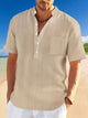 Alohadaddy® Basic Versatile Stand Collar Short Sleeve Shirt Loose Casual Holiday Henry Shirt Men