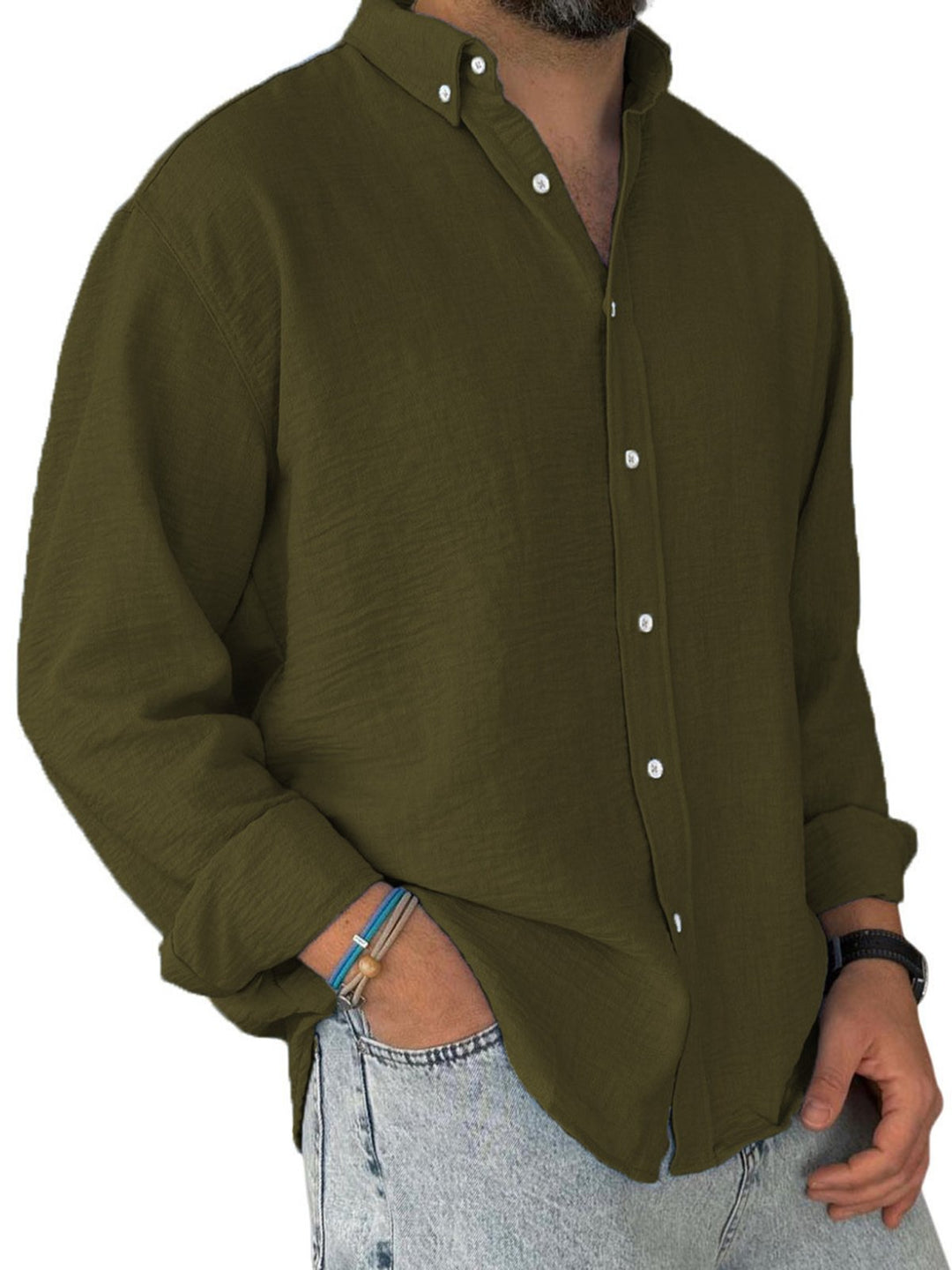 Alohadaddy® Casual Solid Color All-Match Washed Cotton Button-Down Long Sleeve Shirt Big &amp; Tall