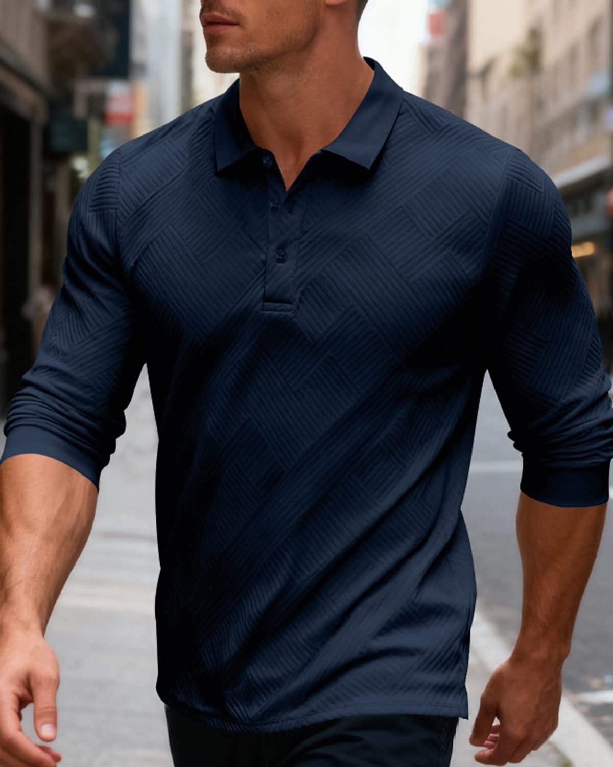 Alohadaddy® Business Lapel Men's T-shirt Slim Fit Striped Hot Sale Long Sleeve Polo Shirt