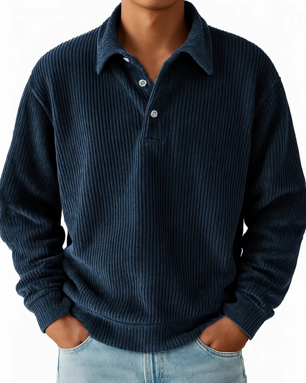 Alohadaddy® Men's Retro Casual Corduroy Striped Casual Long Sleeve Polo Shirt