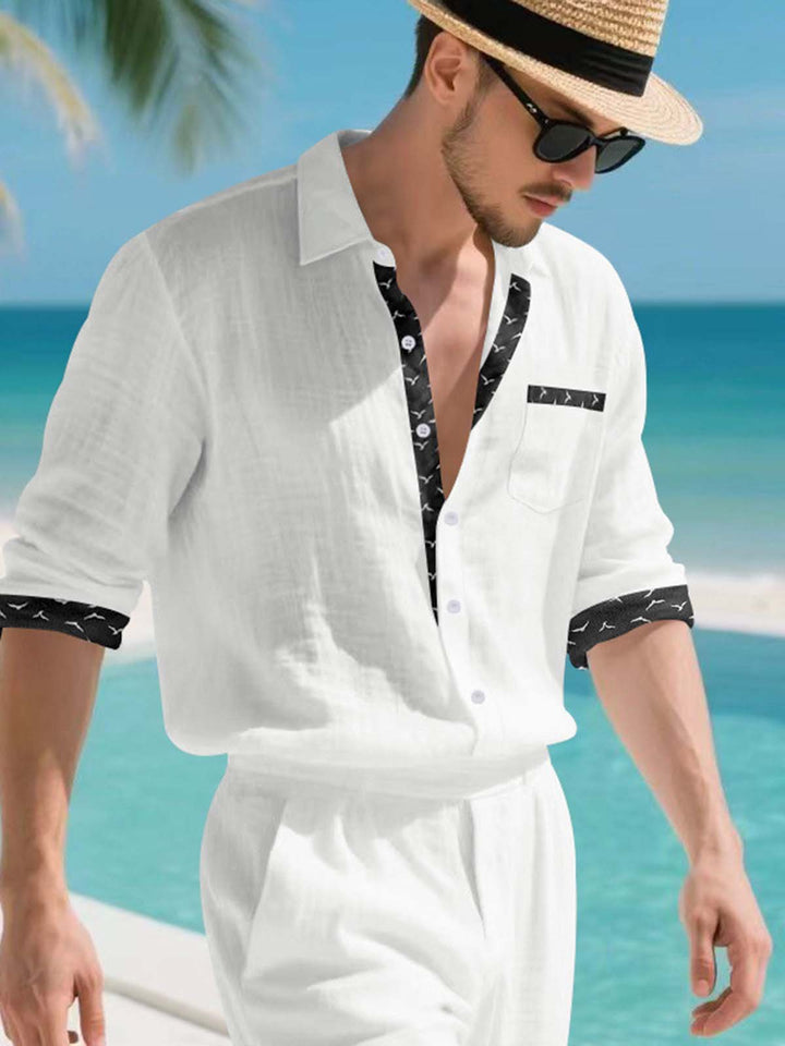 Alohadaddy® Linen Platform Lapel Long Sleeve Cardigan Shirt Vacation Casual Men&