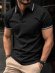 Alohadaddy® Casual Stretch Striped Men's Button Ribbed Collar Sport Polo Shirt