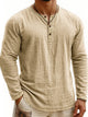 Alohadaddy® Men's Printed Two-Tone Henley 3-Button Men's Casual Long Sleeve Shirt