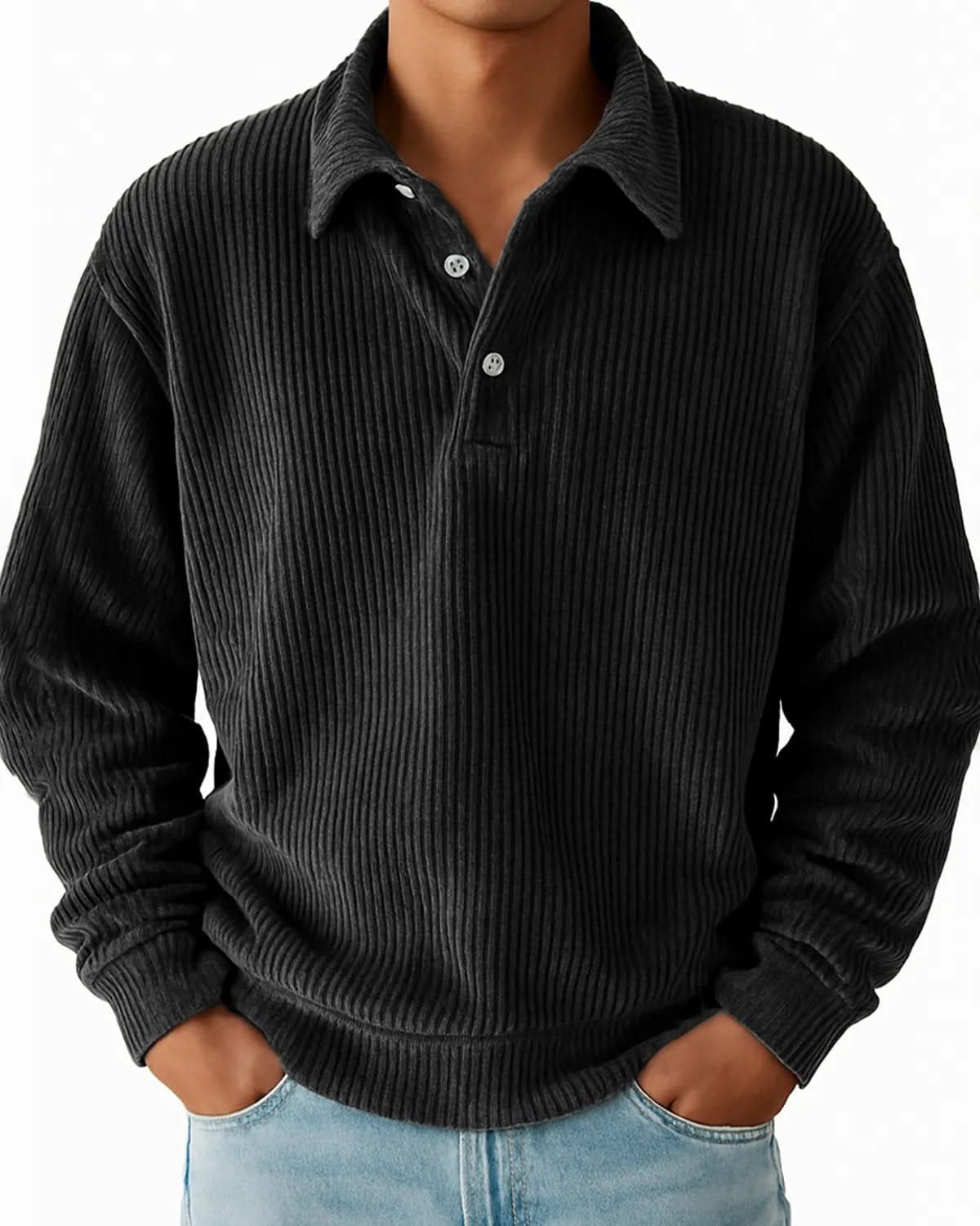 Alohadaddy® Men's Retro Casual Corduroy Striped Casual Long Sleeve Polo Shirt