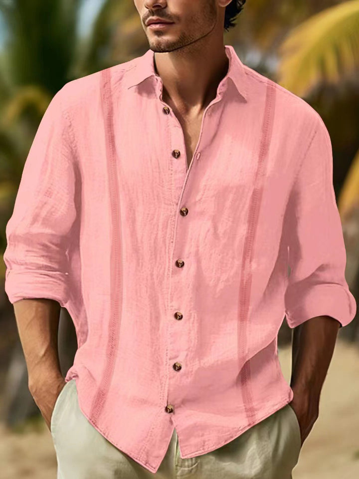 Alohadaddy® Casual Striped Cotton and Linen Moisture Wicking Versatile Chest Pocket Men&