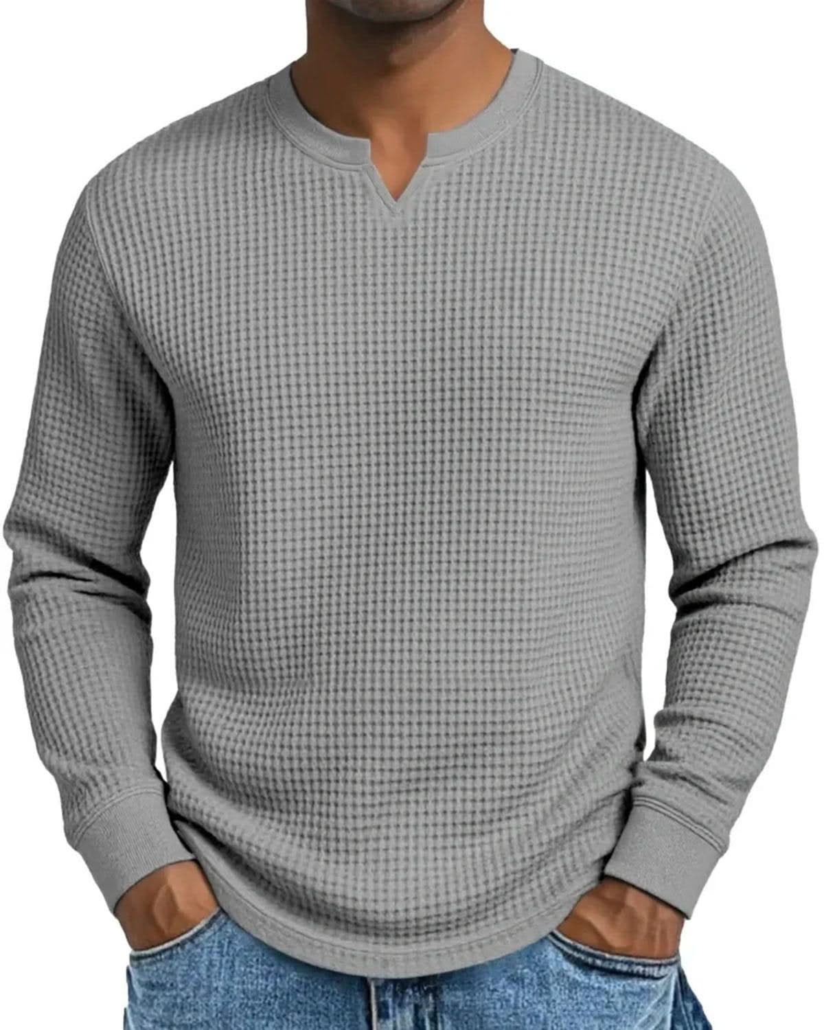 Alohadaddy® Casual Bottoming Shirt Slim Fit Men's Long Sleeve V-Neck Casual Top T-Shirt Big & Tall