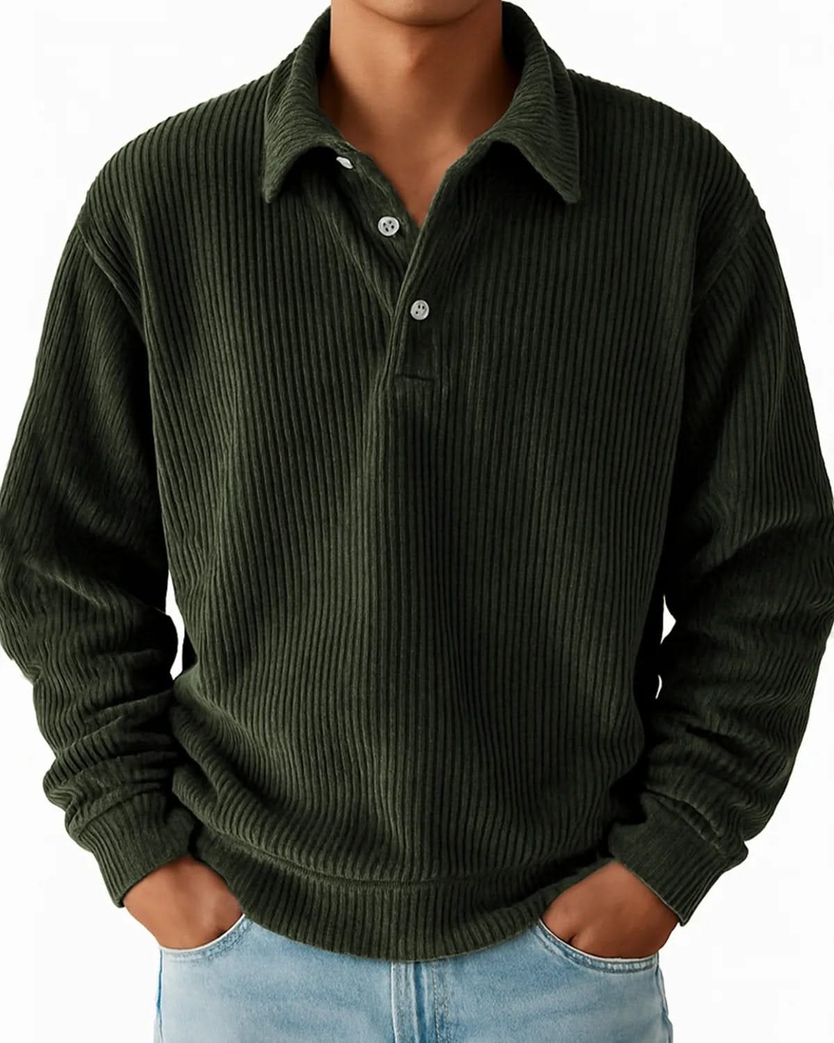 Alohadaddy® Men's Retro Casual Corduroy Striped Casual Long Sleeve Polo Shirt