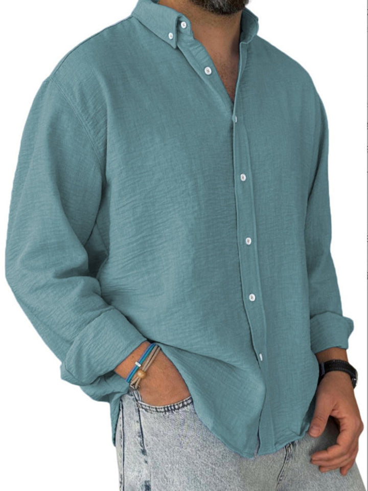 Alohadaddy® Casual Solid Color All-Match Washed Cotton Button-Down Long Sleeve Shirt Big &amp; Tall