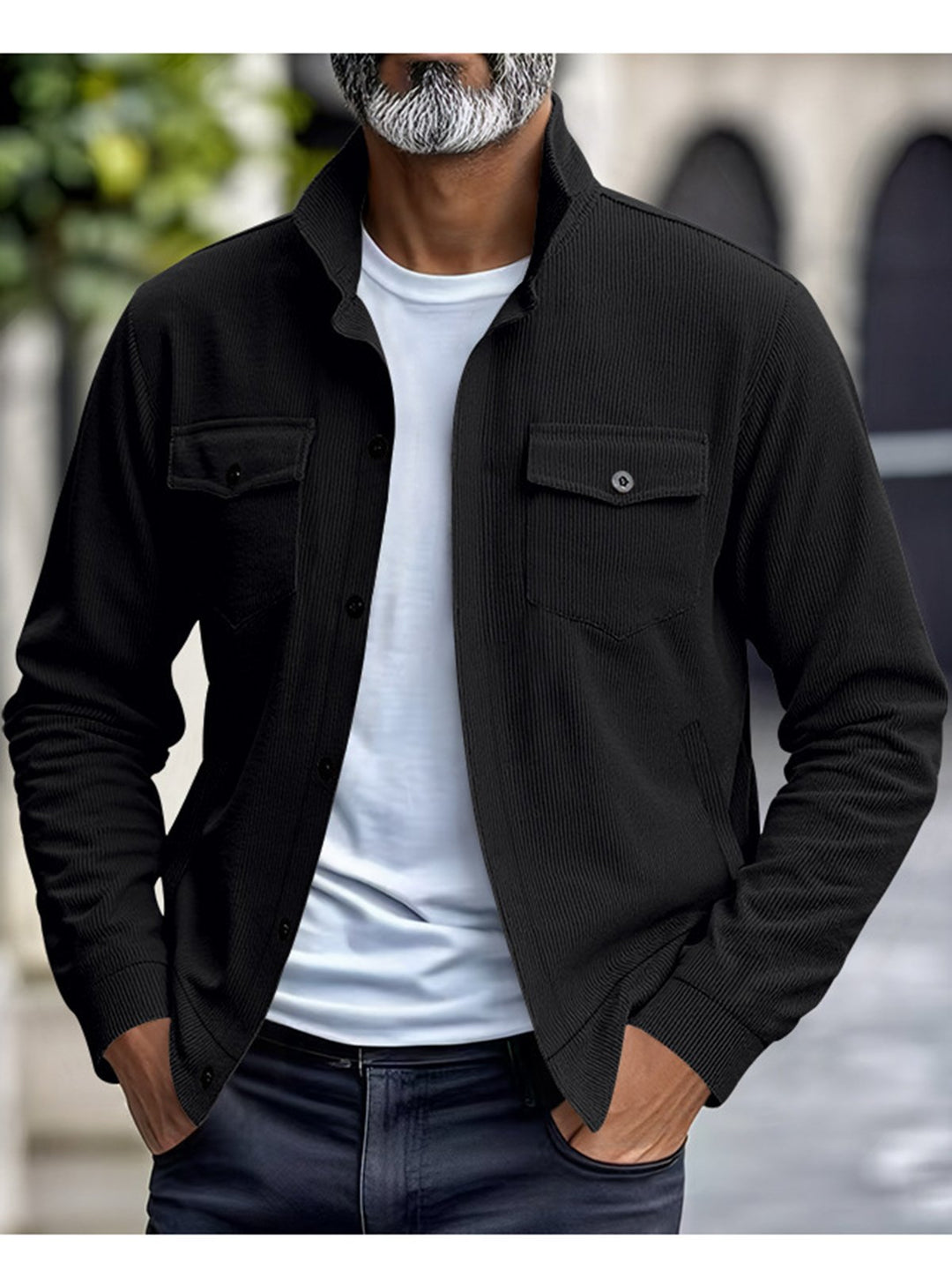 Alohadaddy® Casual American Heavy Corduroy New Simple Versatile Multi-Pocket Long Sleeve Stand Collar Jacket Men&