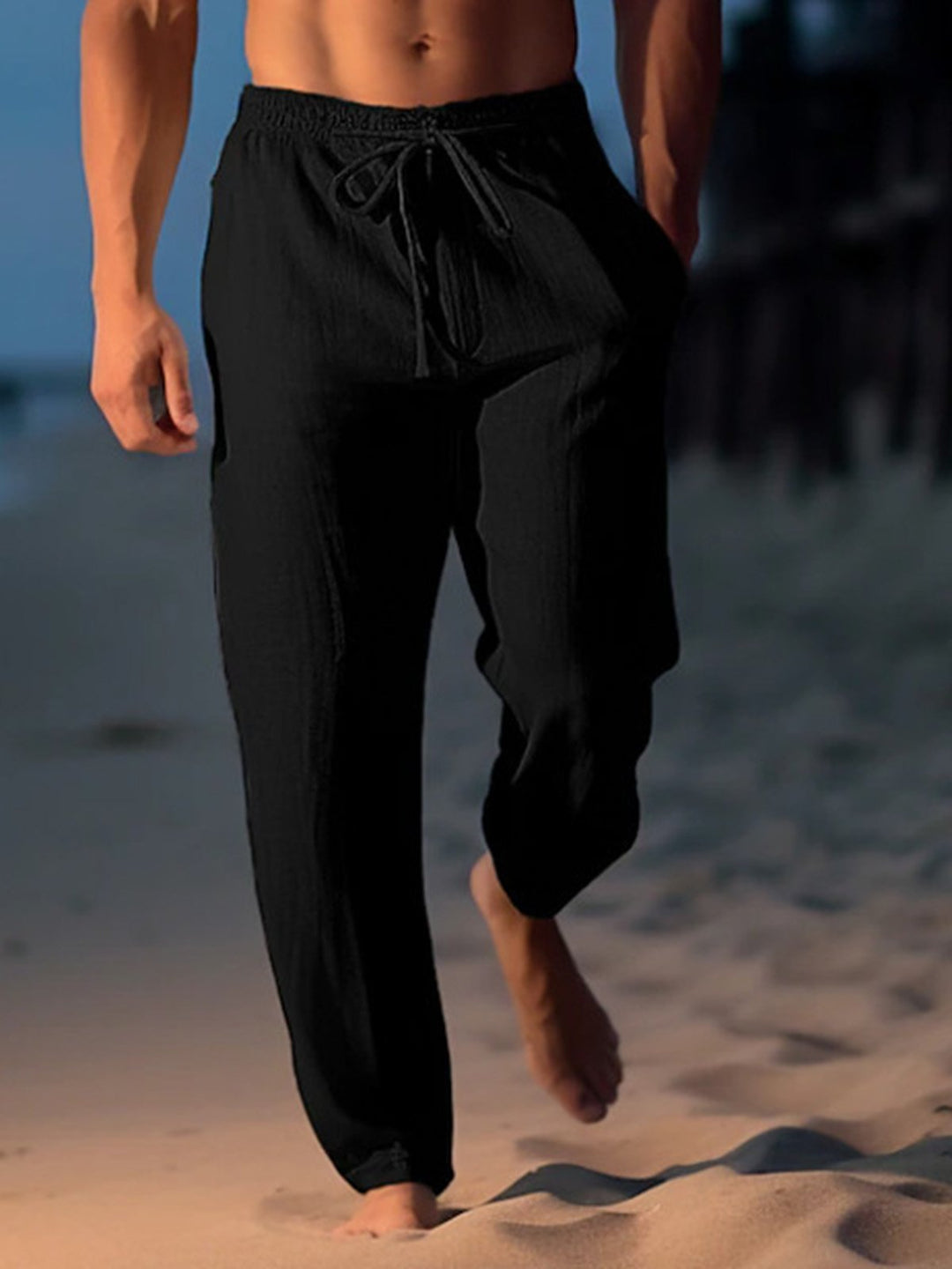 Alohadaddy® Linen Trousers Summer Trousers Beach Trousers Drawstring Stretch Straight Breathable Trousers