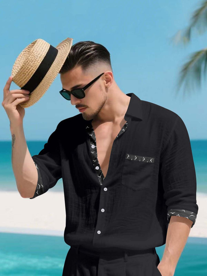 Alohadaddy® Linen Platform Lapel Long Sleeve Cardigan Shirt Vacation Casual Men&
