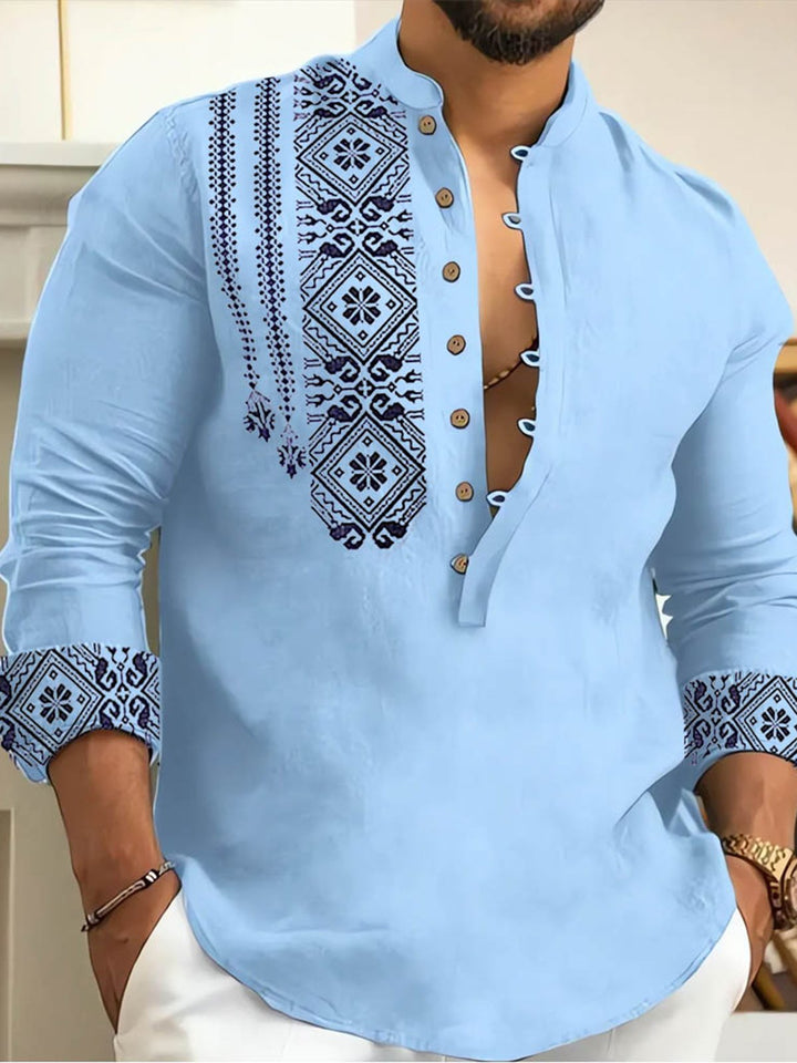 Alohadaddy® Retro Spring and Autumn Fashion Trend Youth Casual Long Sleeve Print Shirt Big &amp; Tall