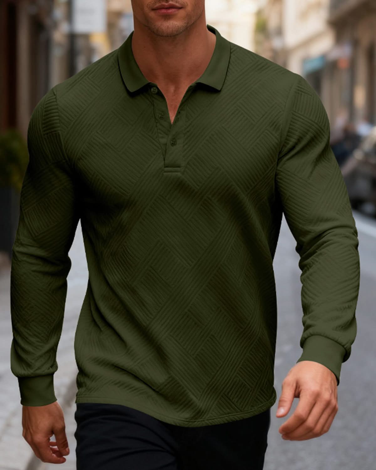 Alohadaddy® Business Lapel Men's T-shirt Slim Fit Striped Hot Sale Long Sleeve Polo Shirt